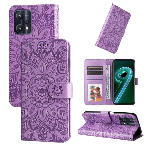 

For OPPO Realme 9 Pro / 9 5G Embossed Sunflower Leather Phone Case(Purple)