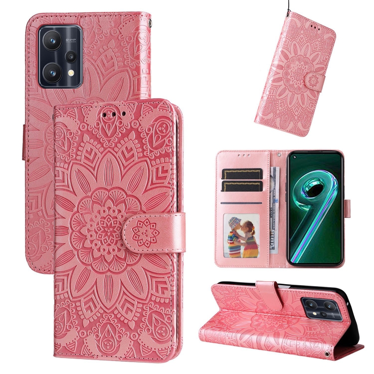 

For OPPO Realme 9 Pro+ Embossed Sunflower Leather Phone Case(Rose Gold)