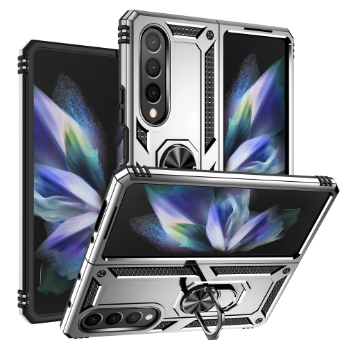 For Samsung Galaxy Z Fold4 Shockproof TPU + PC Phone Case(Silver) for samsung galaxy z flip5 5g 360 degree rotating holder magsafe pc full coverage shockproof phone case green