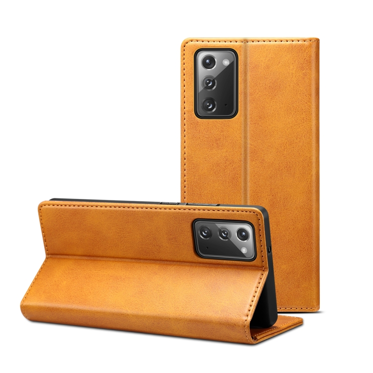 

For Samsung Galaxy Note20 Calf Texture Horizontal Flip Leather Phone Case(Khaki)