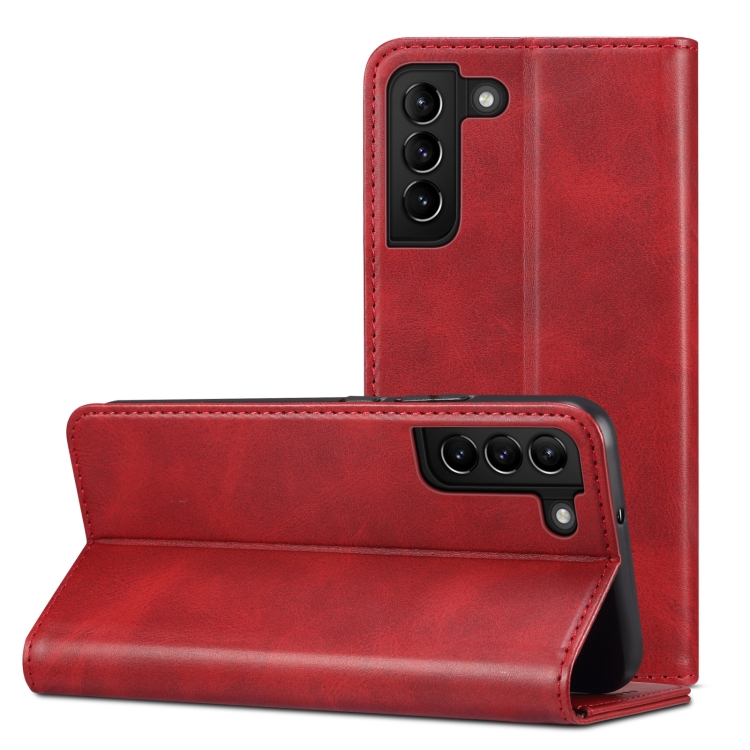 

For Samsung Galaxy S22+ Calf Texture Horizontal Flip Leather Phone Case(Red)