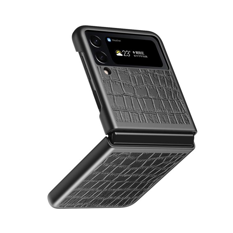 

For Samsung Galaxy Z Flip4 Crocodile Texture Leather Folding Protective Phone Case(Black)