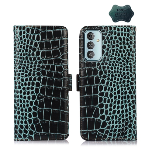 

For Samsung Galaxy M13 4G Global Crocodile Top Layer Cowhide Leather Phone Case(Green)