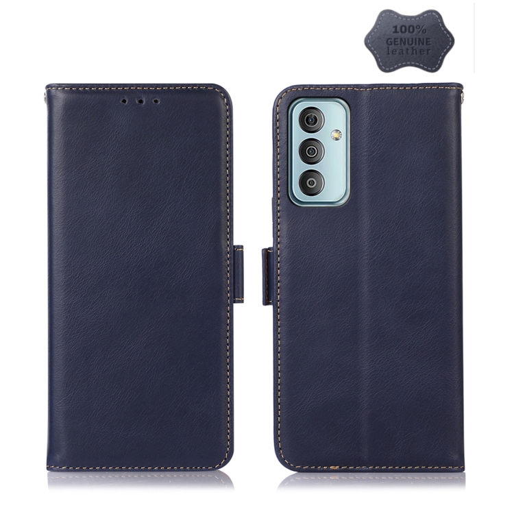 

For Samsung Galaxy M13 4G Global Crazy Horse Top Layer Cowhide Leather Phone Case(Blue)