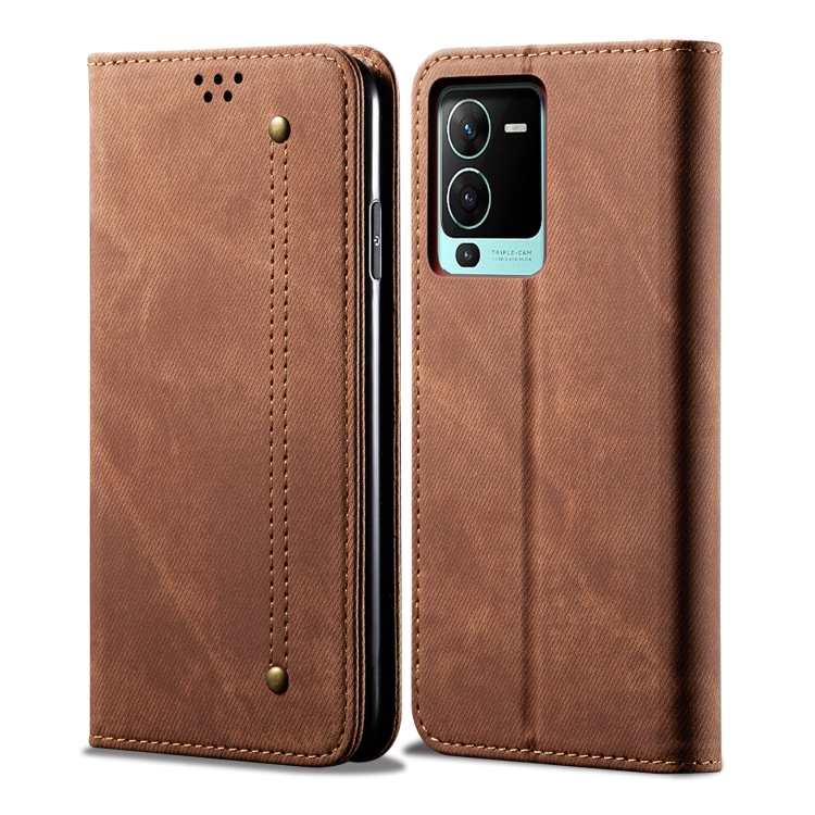 

For vivo S15 Denim Texture Casual Style Horizontal Flip Leather Case(Brown)