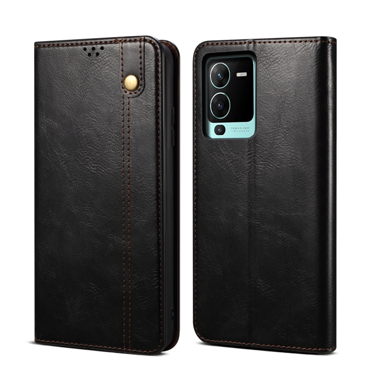 

For vivo S15 Oil Wax Crazy Horse Texture Leather Phone Case(Black)