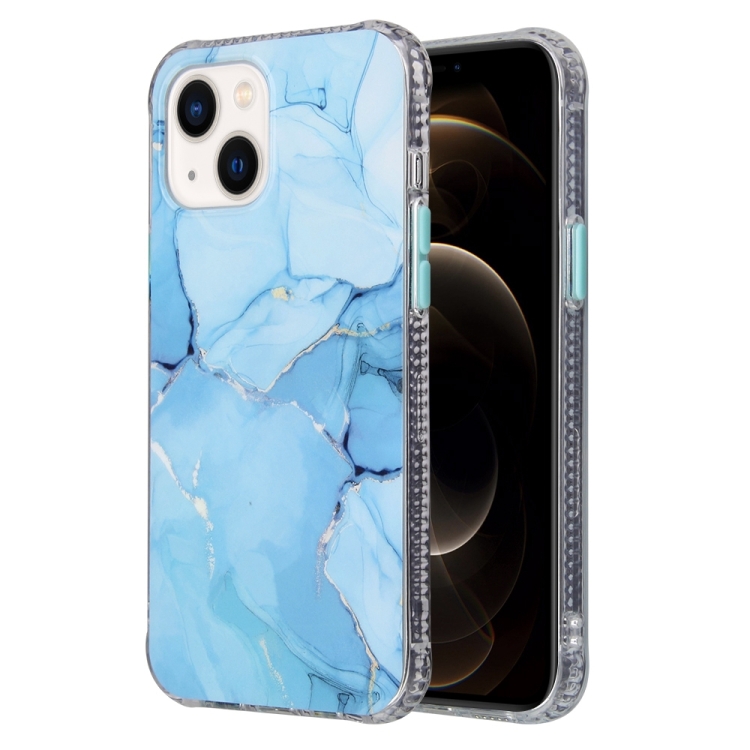 

For iPhone 14 Coloured Glaze Marble TPU + PC Phone Case (Blue)
