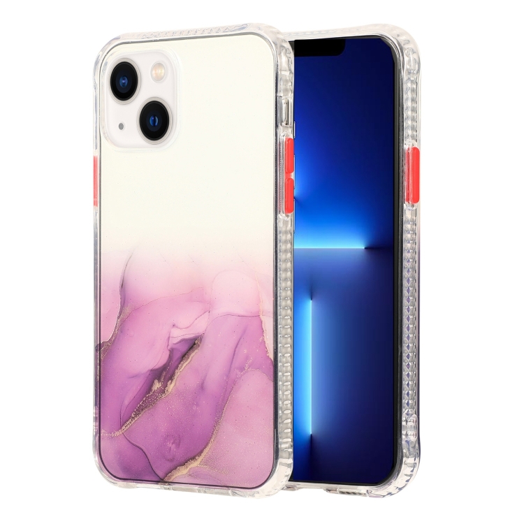 

For iPhone 14 Marble Pattern Glittery Powder Shockproof TPU + Acrylic Phone Case (Purple)