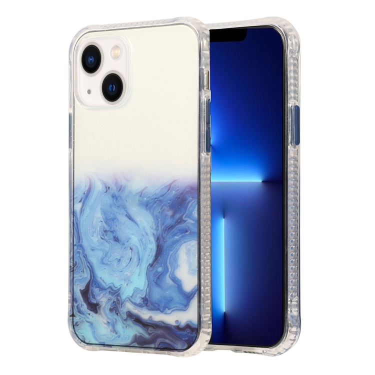 

Marble Pattern Glittery Powder Shockproof TPU + Acrylic Phone Case For iPhone 14 Max(Blue)