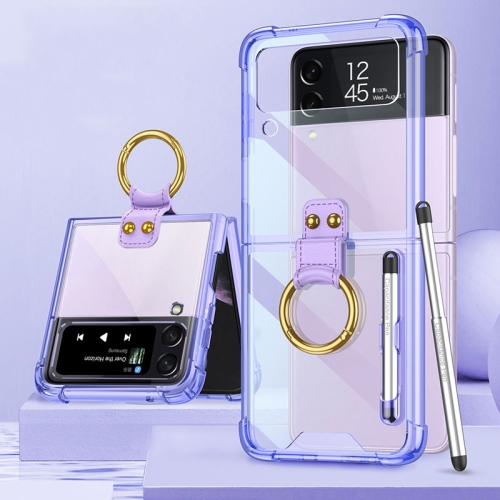 

For Samsung Galaxy Z Flip4 GKK Airbag Protective Phone Case with Ring & Pen(Purple)