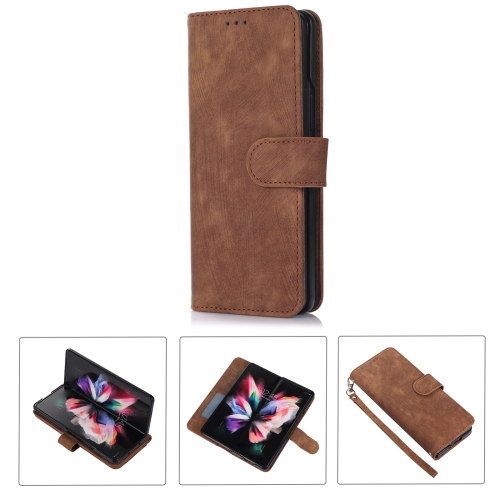 

For Samsung Galaxy Z Fold4 Horizontal Flip Leather Phone Case with Pen Slot(Brown)