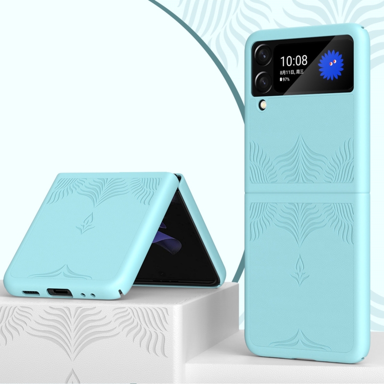 

For Samsung Galaxy Z Flip4 5G Embossed Leather Texture Protective Phone Case(Ice Blue)