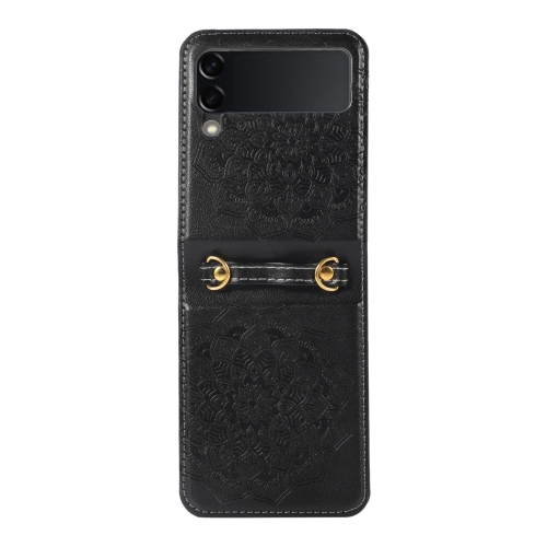 

For Samsung Galaxy Z Flip4 Mandala Embossing Fold Leather Phone Case(Black)