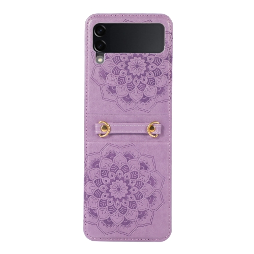 

For Samsung Galaxy Z Fold4 Mandala Embossing Fold Leather Phone Case(Purple)
