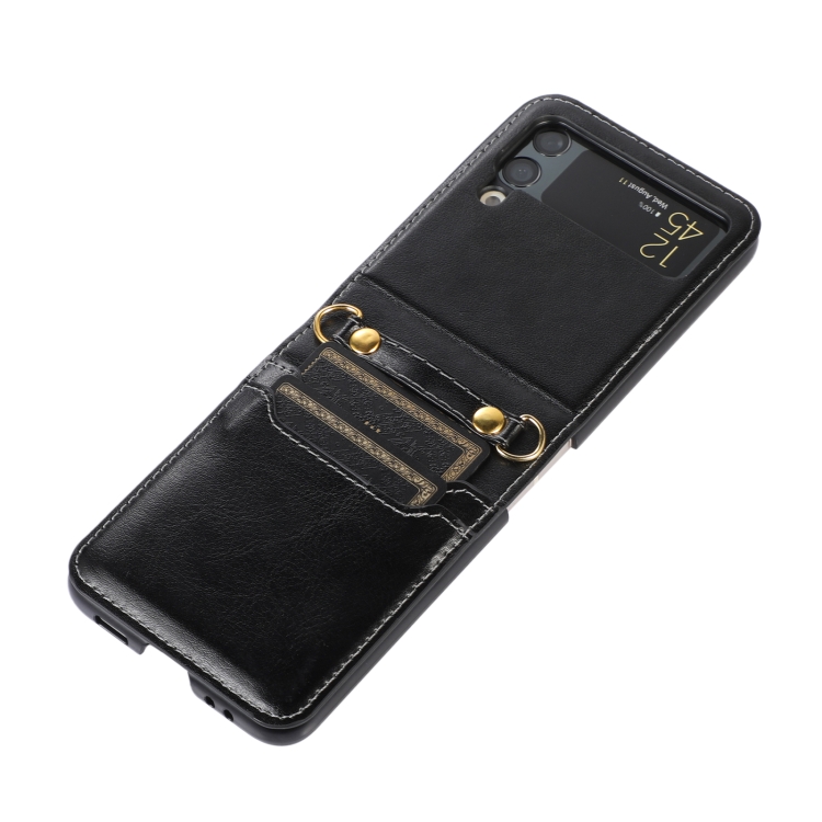 

For Samsung Galaxy Z Flip3 5G Stitching Color Fold Leather Phone Case with Card Slot(Black)