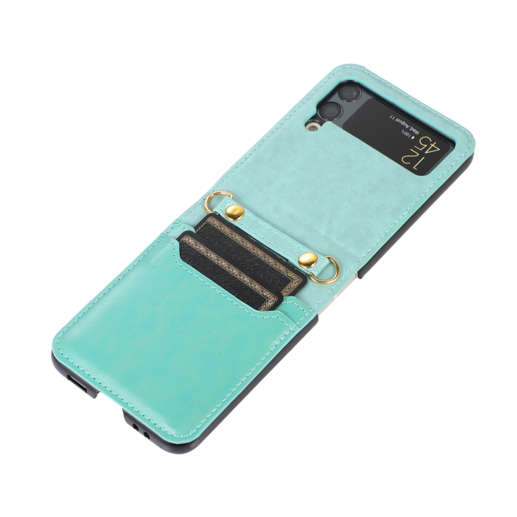 

For Samsung Galaxy Z Flip3 5G Stitching Color Fold Leather Phone Case with Card Slot(Blue)