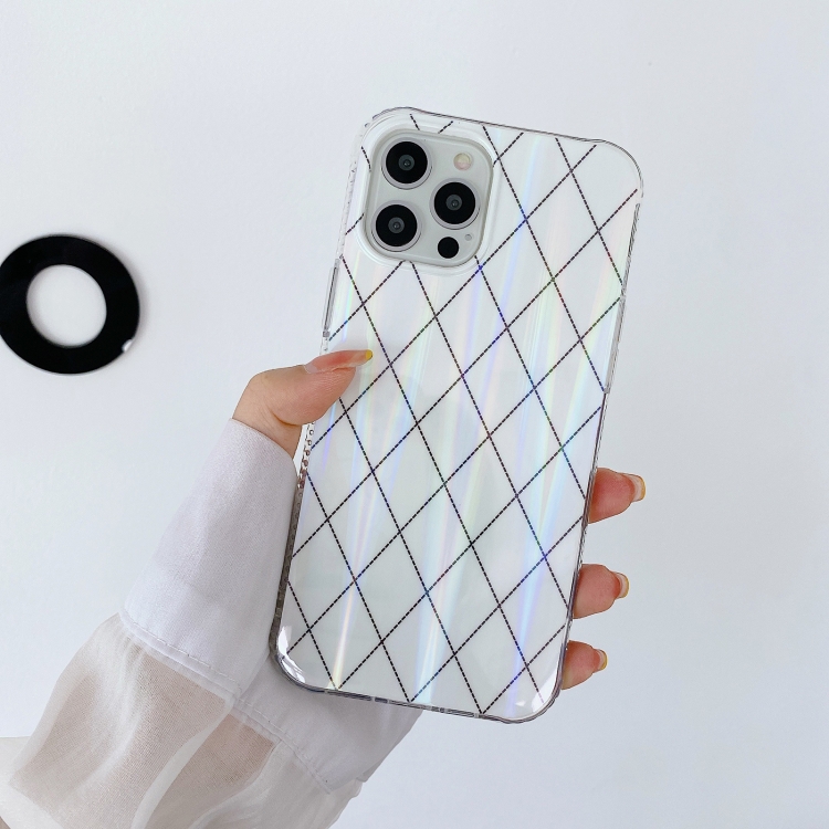 

Laser Aurora Rhombic Grid TPU Phone Case For iPhone 14 Max(Pearl White)