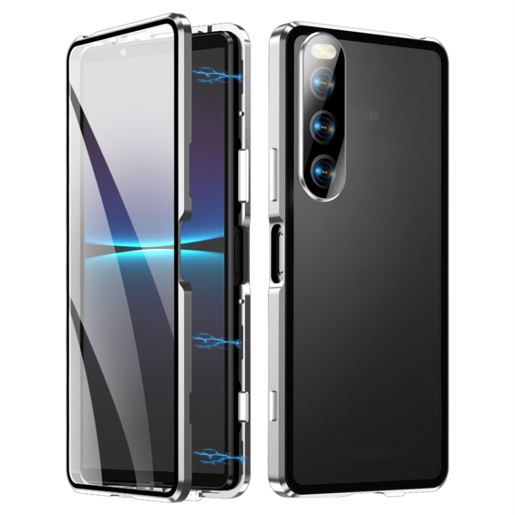 

For Sony Xperia 10 IV HD Magnetic Metal Tempered Glass Phone Case(Silver)