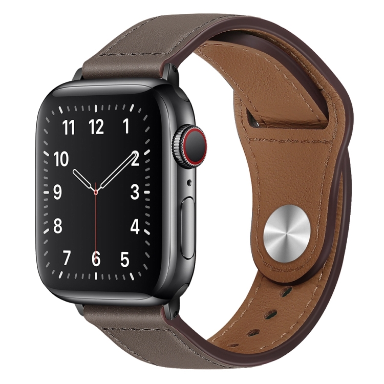 

PU Leather Black Buckle Watch Band For Apple Watch Series 7 45mm / 6&SE&5&4 44mm / 3&2&1 42mm(Grey Brown)