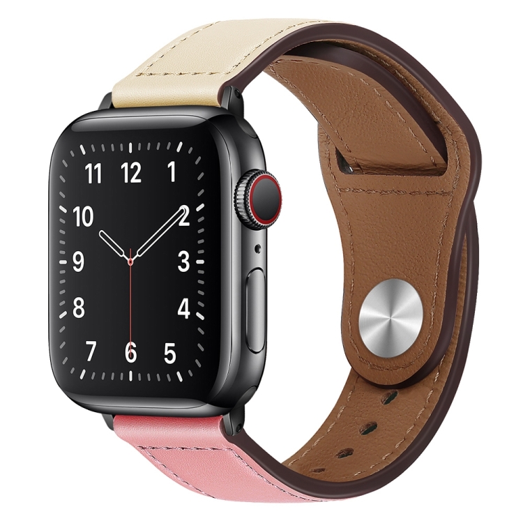 

PU Leather Black Buckle Watch Band For Apple Watch Series 8&7 41mm / SE 2&6&SE&5&4 40mm / 3&2&1 38mm(Beige and Pink)