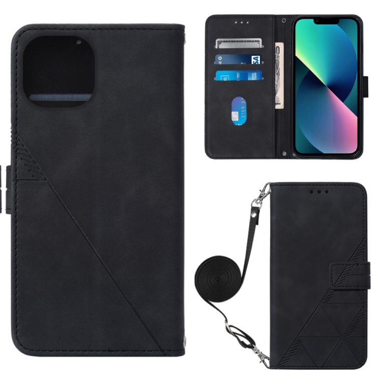 

For iPhone 14 Plus Crossbody 3D Embossed Flip Leather Phone Case (Black)