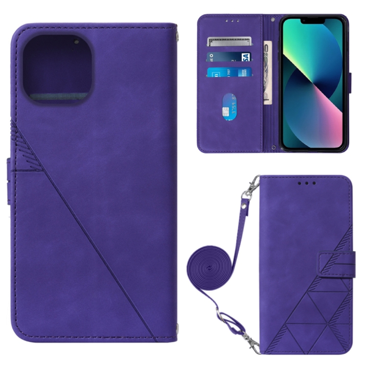 

Crossbody 3D Embossed Flip Leather Phone Case For iPhone 14 Max(Purple)