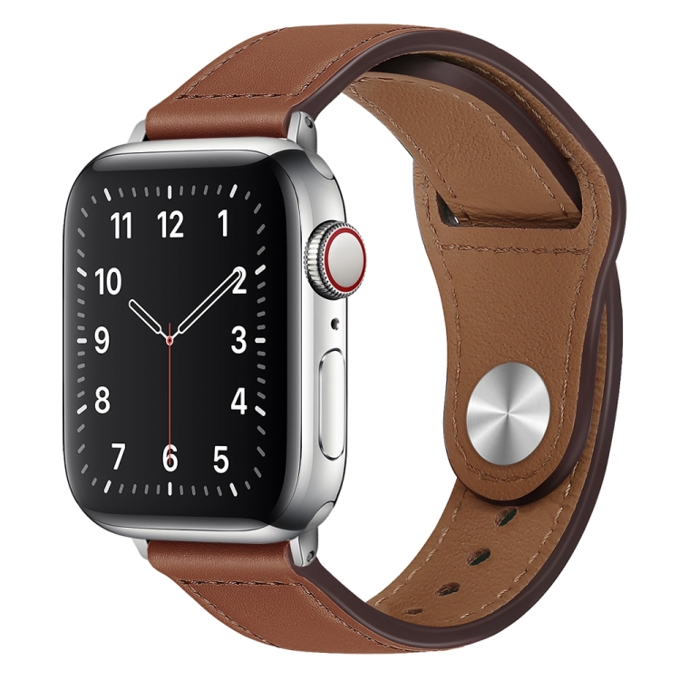 

PU Leather Silver Buckle Watch Band For Apple Watch Series 7 45mm / 6&SE&5&4 44mm / 3&2&1 42mm(Red Brown)