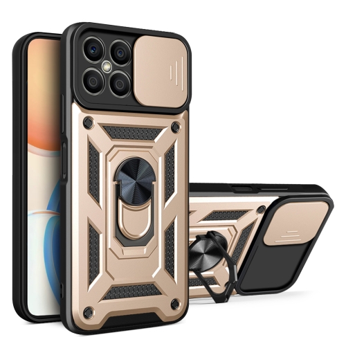 Para Honor X8 Diseño de cámara deslizante TPU + PC Funda para teléfono (Oro)