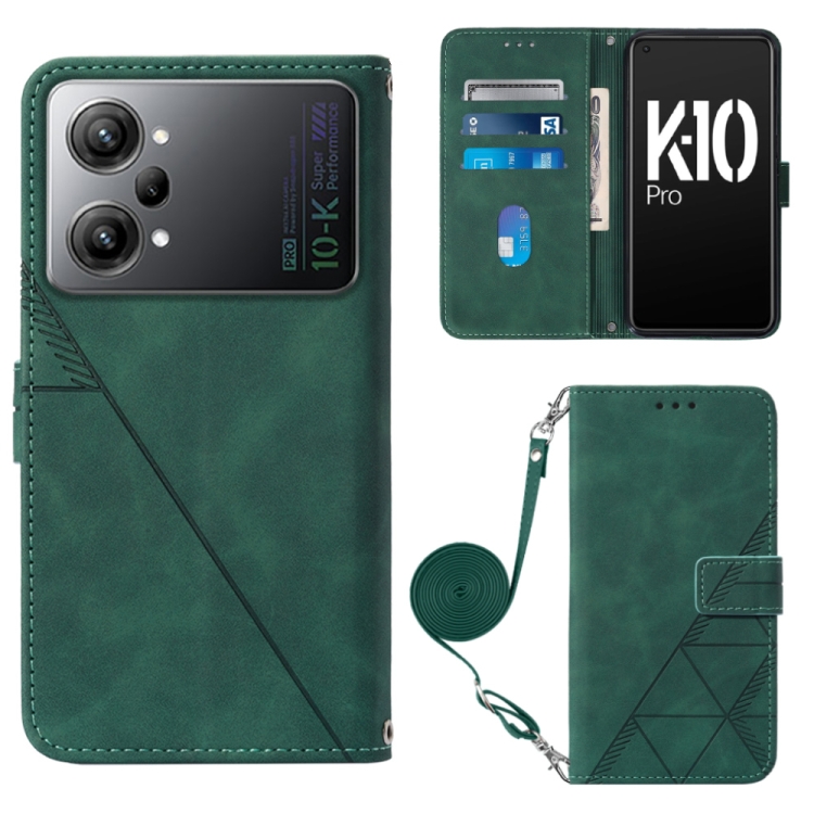 

For OPPO K10 Pro 5G Crossbody 3D Embossed Flip Leather Phone Case(Dark Green)