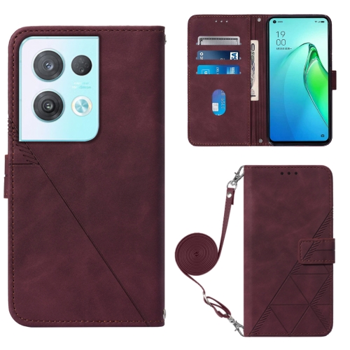 

For OPPO Reno8 Pro Crossbody 3D Embossed Flip Leather Phone Case(Wine Red)