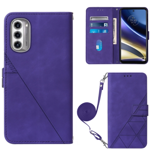 

For Motorola Moto G52j 5G Crossbody 3D Embossed Flip Leather Phone Case(Purple)