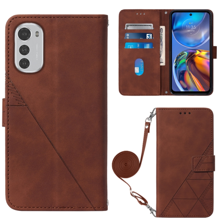 

For Motorola Moto E32 Crossbody 3D Embossed Flip Leather Phone Case(Brown)