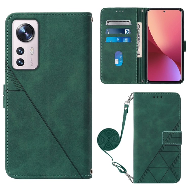 

For Xiaomi 12 Lite Crossbody 3D Embossed Flip Leather Phone Case(Dark Green)