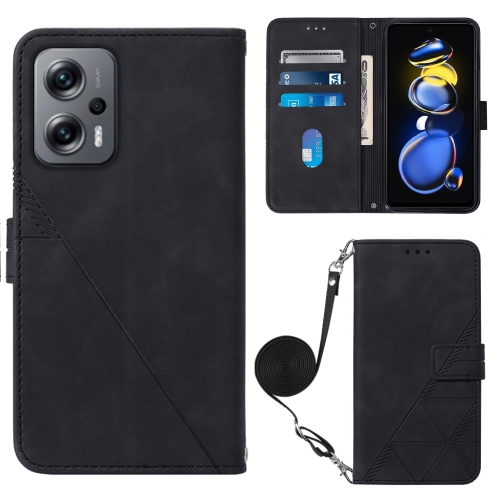 

For Xiaomi Redmi Note 11T Pro Crossbody 3D Embossed Flip Leather Phone Case(Black)