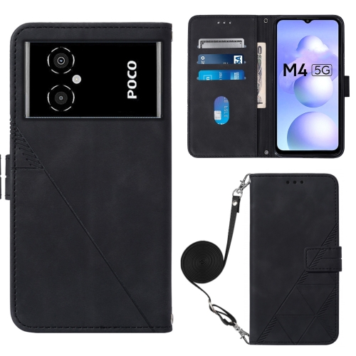 

For Xiaomi Poco M4 5G Crossbody 3D Embossed Flip Leather Phone Case(Black)