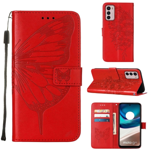 

For Motorola Moto G42 Embossed Butterfly Flip Leather Phone Case(Red)
