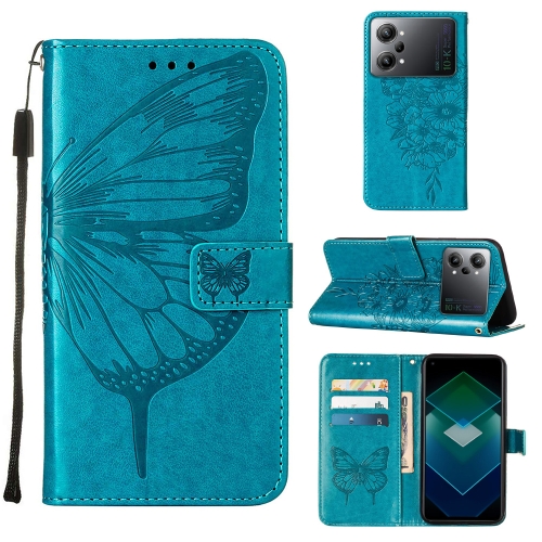 

For OPPO K10 Pro 5G Embossed Butterfly Flip Leather Phone Case(Blue)