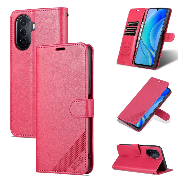 

For Huawei Enjoy 50/Nova Y70/Nova Y70 Plus AZNS Sheepskin Texture Flip Leather Phone Case(Red)
