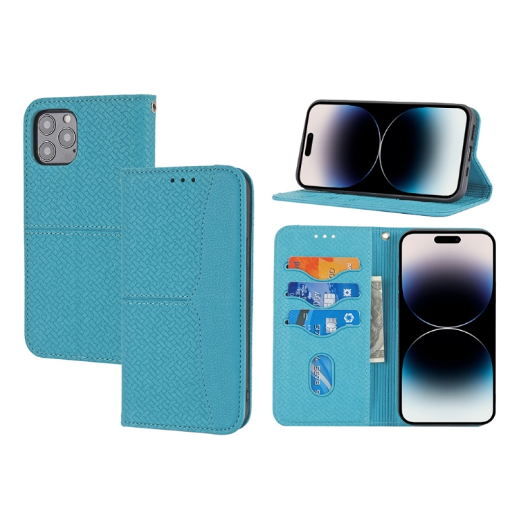 

Woven Texture Leather Case For iPhone 14 Pro(Blue)
