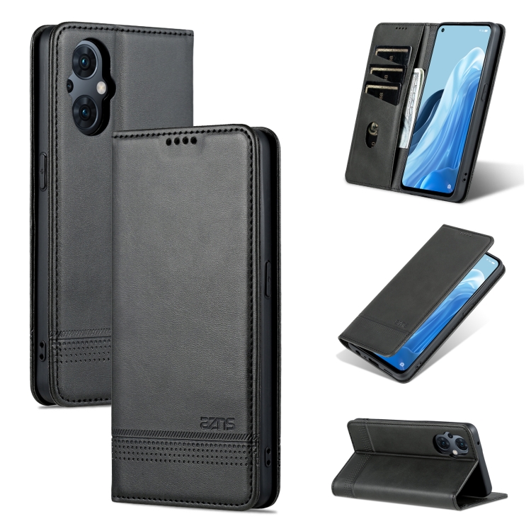 

For OPPO Reno8 Lite AZNS Magnetic Calf Texture Flip Leather Phone Case(Black)