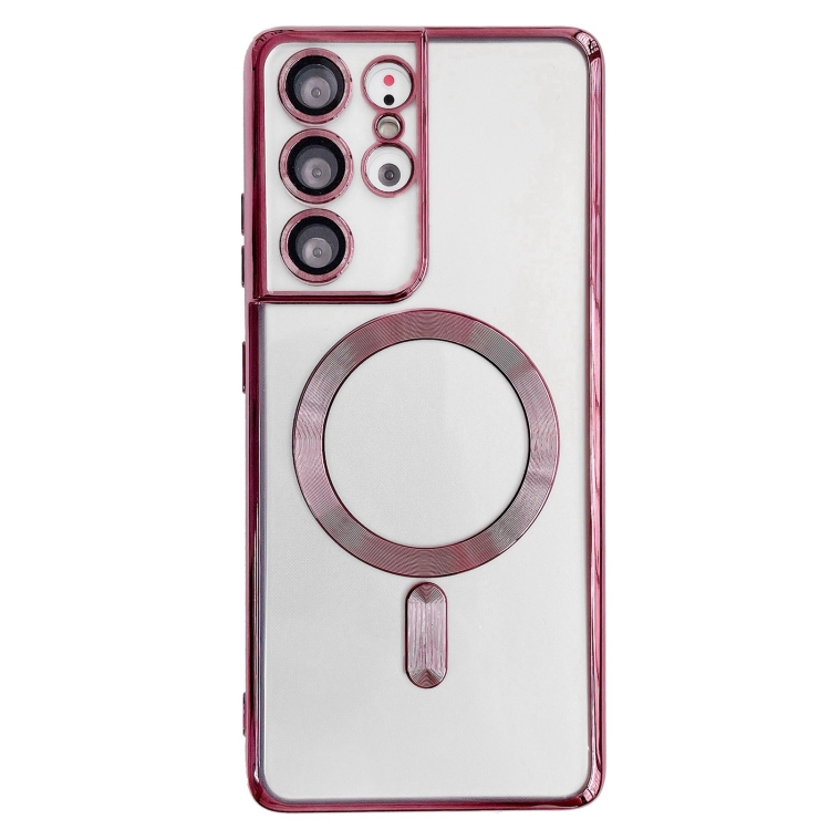 

For Samsung Galaxy S22 5G Electroplated Frame MagSafe Magnetic Phone Case(Dark Pink)