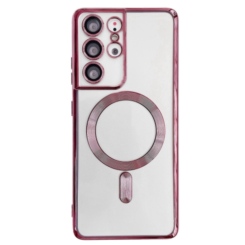 

For Samsung Galaxy S22+ 5G Electroplated Frame MagSafe Magnetic Phone Case(Dark Pink)