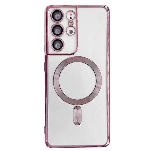 

For Samsung Galaxy S21+ 5G Electroplated Frame MagSafe Magnetic Phone Case(Light Pink)