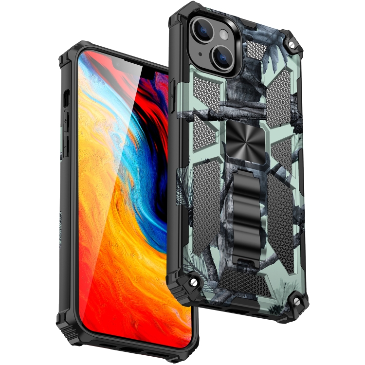 

For iPhone 14 Camouflage Armor Shockproof TPU + PC Magnetic Phone Case (Mint Green)