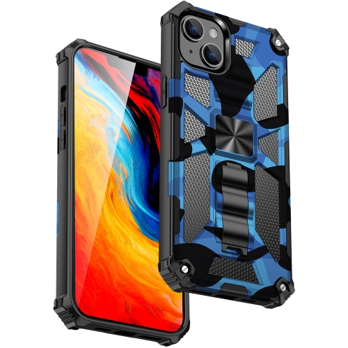 

For iPhone 14 Plus Camouflage Armor Shockproof TPU + PC Magnetic Phone Case (Dark Blue)