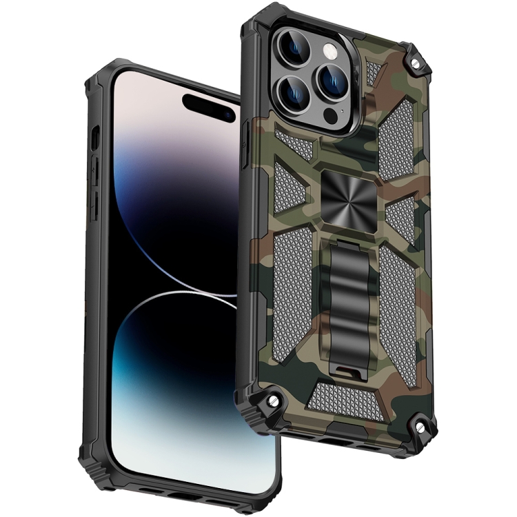 

For iPhone 14 Pro Max Camouflage Armor Shockproof TPU + PC Magnetic Phone Case (Army Green)