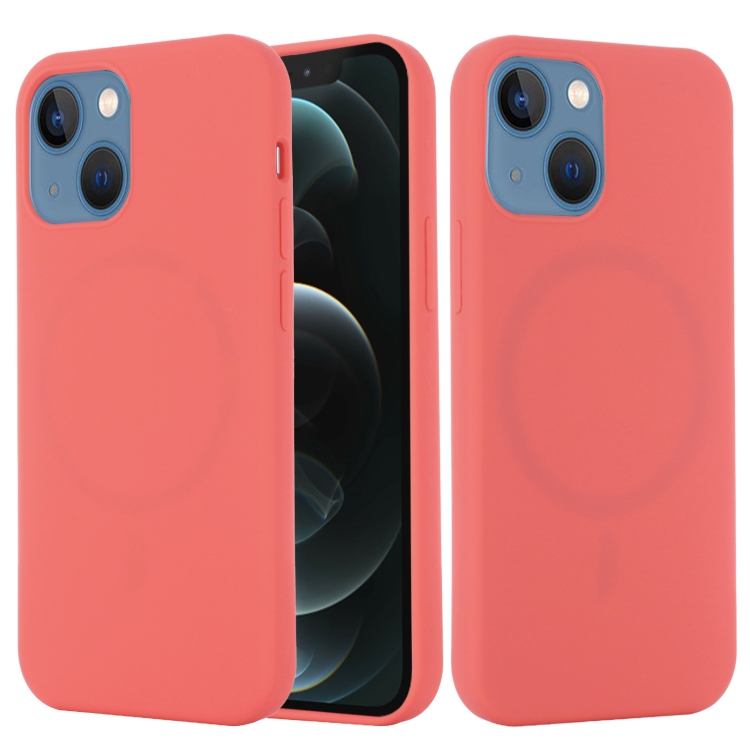 

For iPhone 14 Plus Shockproof Silicone Magsafe Case (Pink Orange)