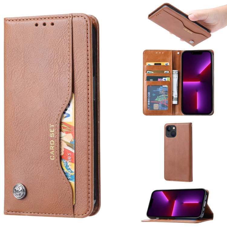 

For iPhone 14 Plus Knead Skin Texture Horizontal Flip Leather Case (Brown)