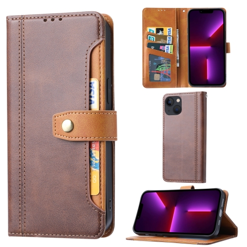 

For iPhone 14 Calf Texture Double Fold Clasp Horizontal Flip Leather Case (Brown)