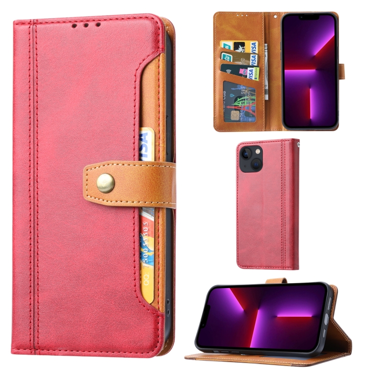 

For iPhone 14 Plus Calf Texture Double Fold Clasp Horizontal Flip Leather Case (Red)